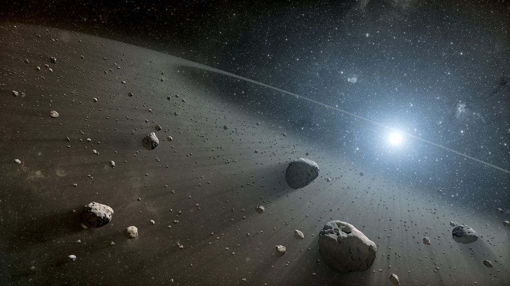 artist impressie van een asteroïdengordel rond de ster Wega