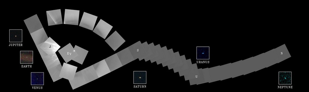 Familieportret van ons zonnestelsel gemaakt door Voyager 1