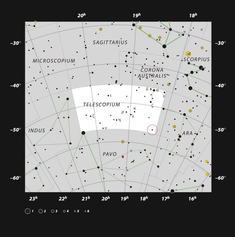 Sterrenkaart HR 6819 in het sterrenbeeld Telescopium