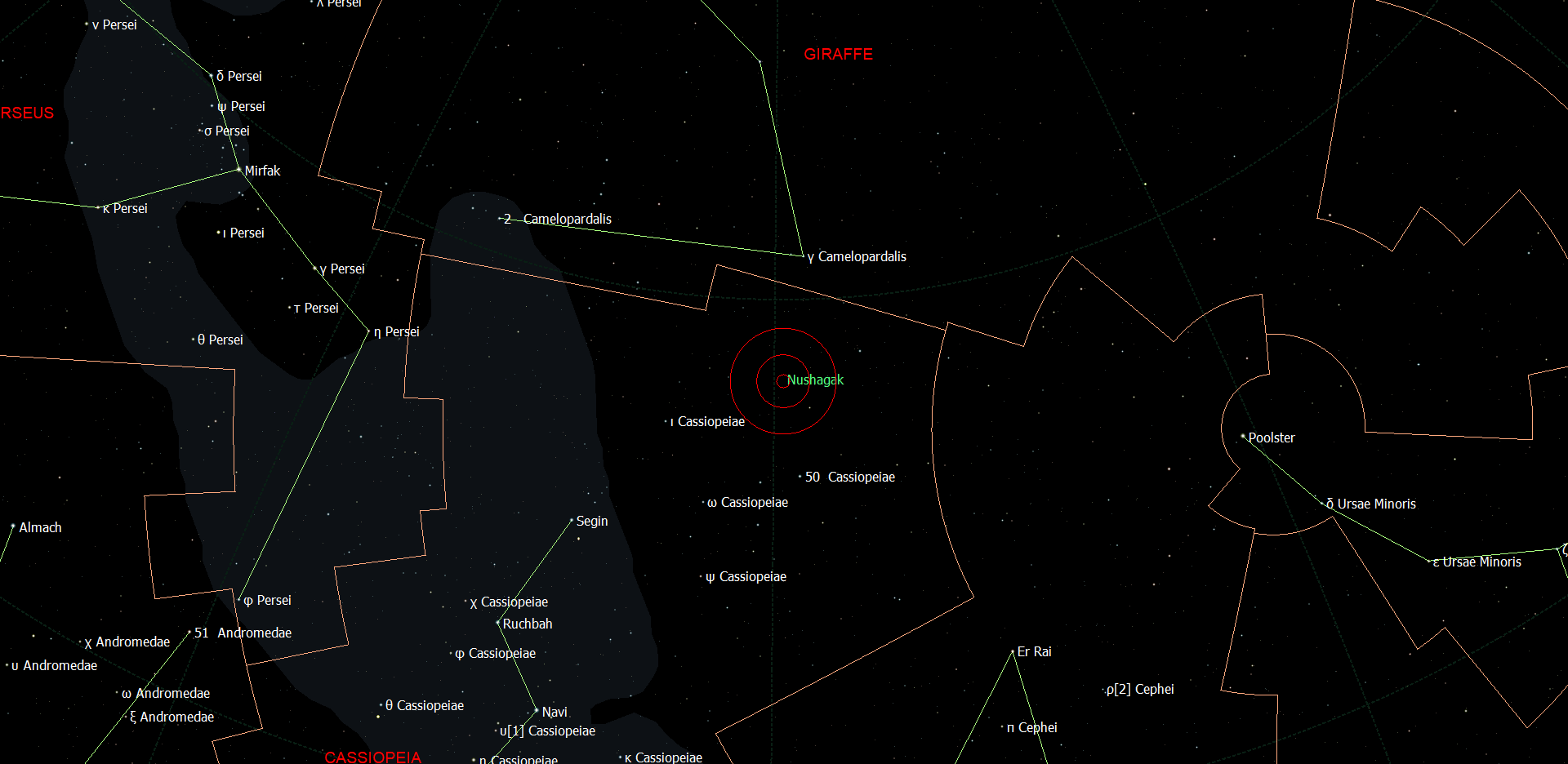 De positie van Nushagak - HD 43197 in het sterrenbeeld Andromeda.