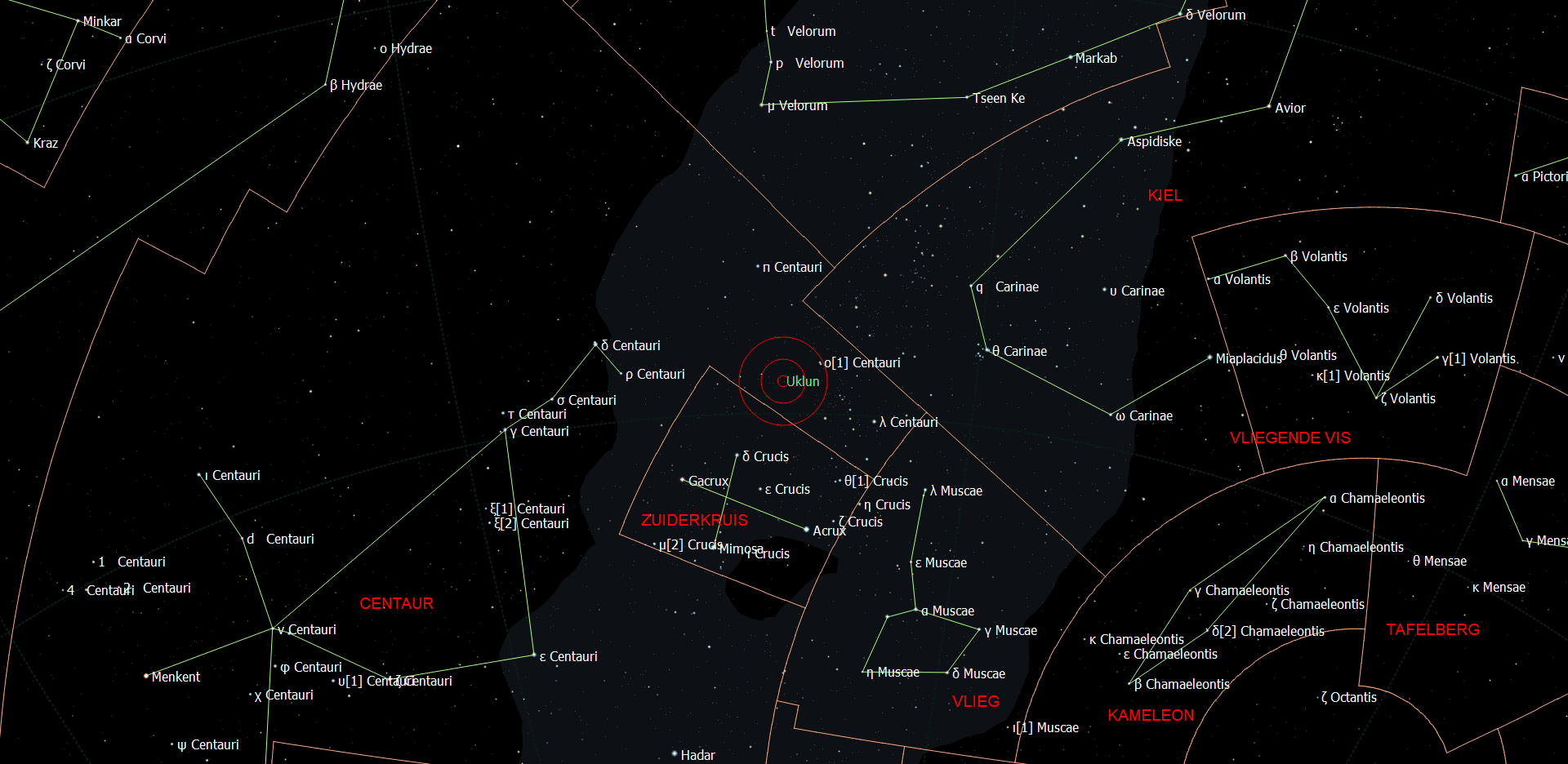 De positie van Uklun in het sterrenbeeld Centaurus.