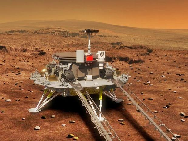 Tianwen-1 lander/rover combinatie op Mars