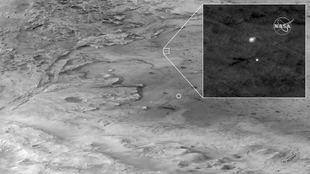 Afdaling Perseverance door mars Reconnaissance Orbiter