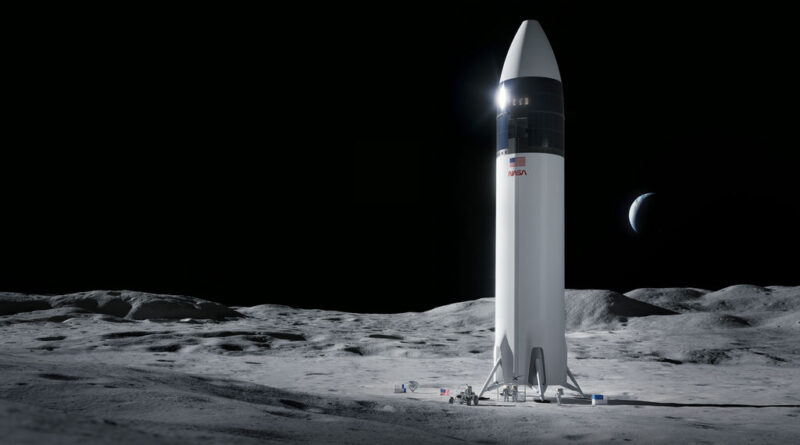 Artist impressie van de maanlander van SpaceX op de Maan