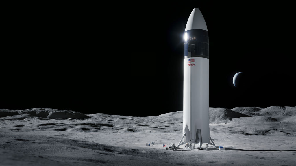 Artist impressie van de maanlander van SpaceX op de Maan