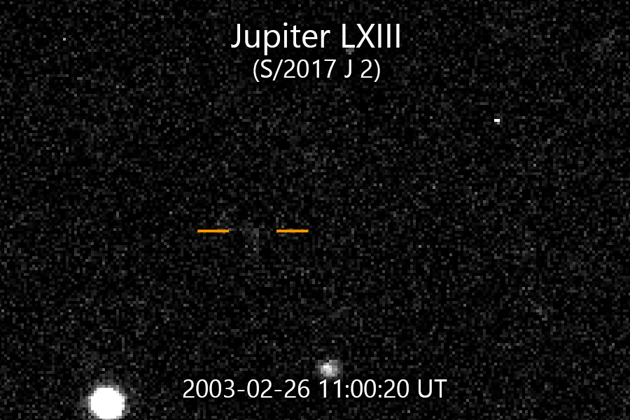 Jupiter LXIII op opnames van de Canada-France-Hawaii Telescope gemaakt in februari 2003. 