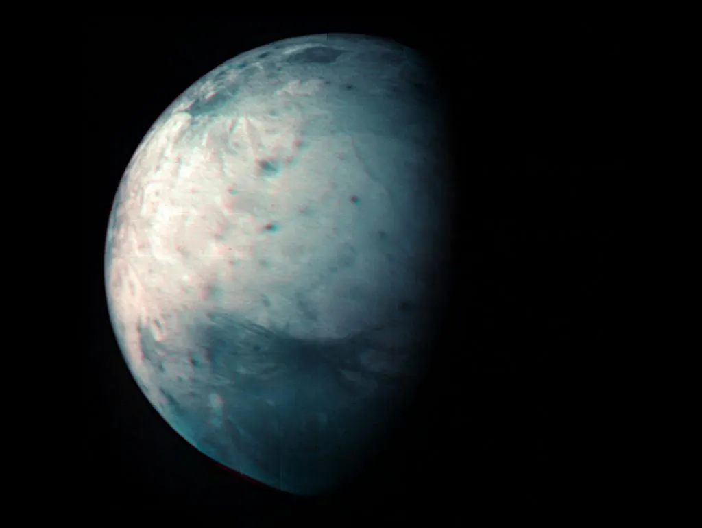 Jupiter’s ijsmaan Ganymedes in infrarood.