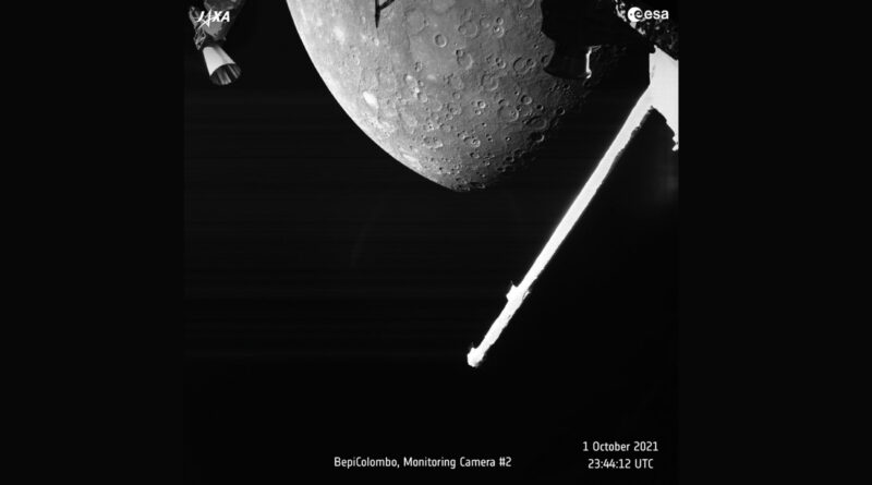De eerste opname van de scheervlucht van BepiColombo langs Mercurius