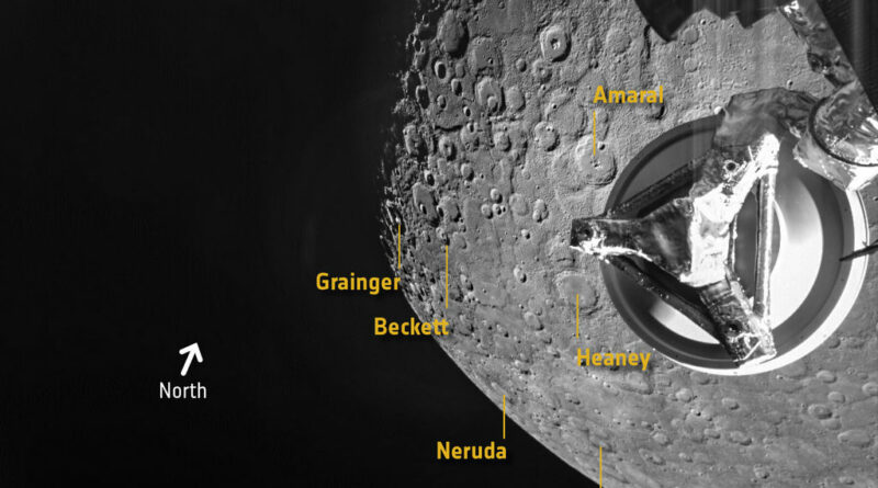 BepiColombo fotografeert Mercurius tijdens de tweede scheervlucht op 23 juni 2022