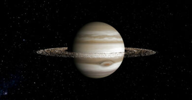 Artist impressie Jupiter met de ringen van Saturnus