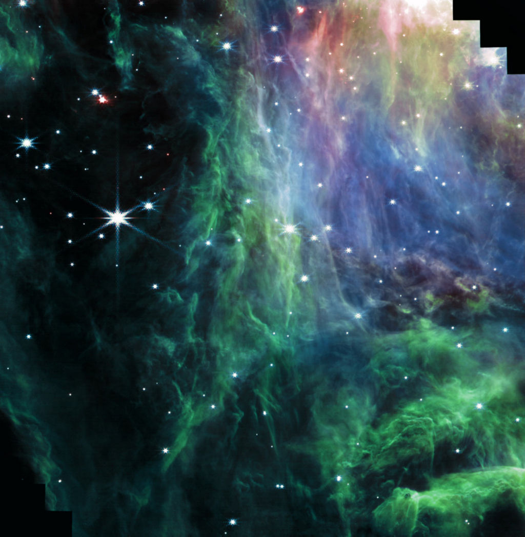 Opname van het centrale deel van de Orionnevel, gemaakt door de James Webb Space Telescope