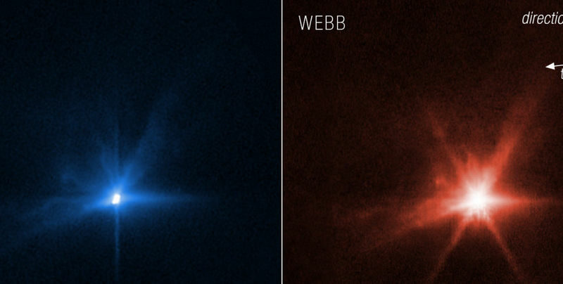 Opnames van Webb en Hubble van de inslag op Dimorphos