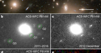 Een meervoudig afgebeelde supernova in de archiefbeelden van Hubble van het gebied in Abell 370.