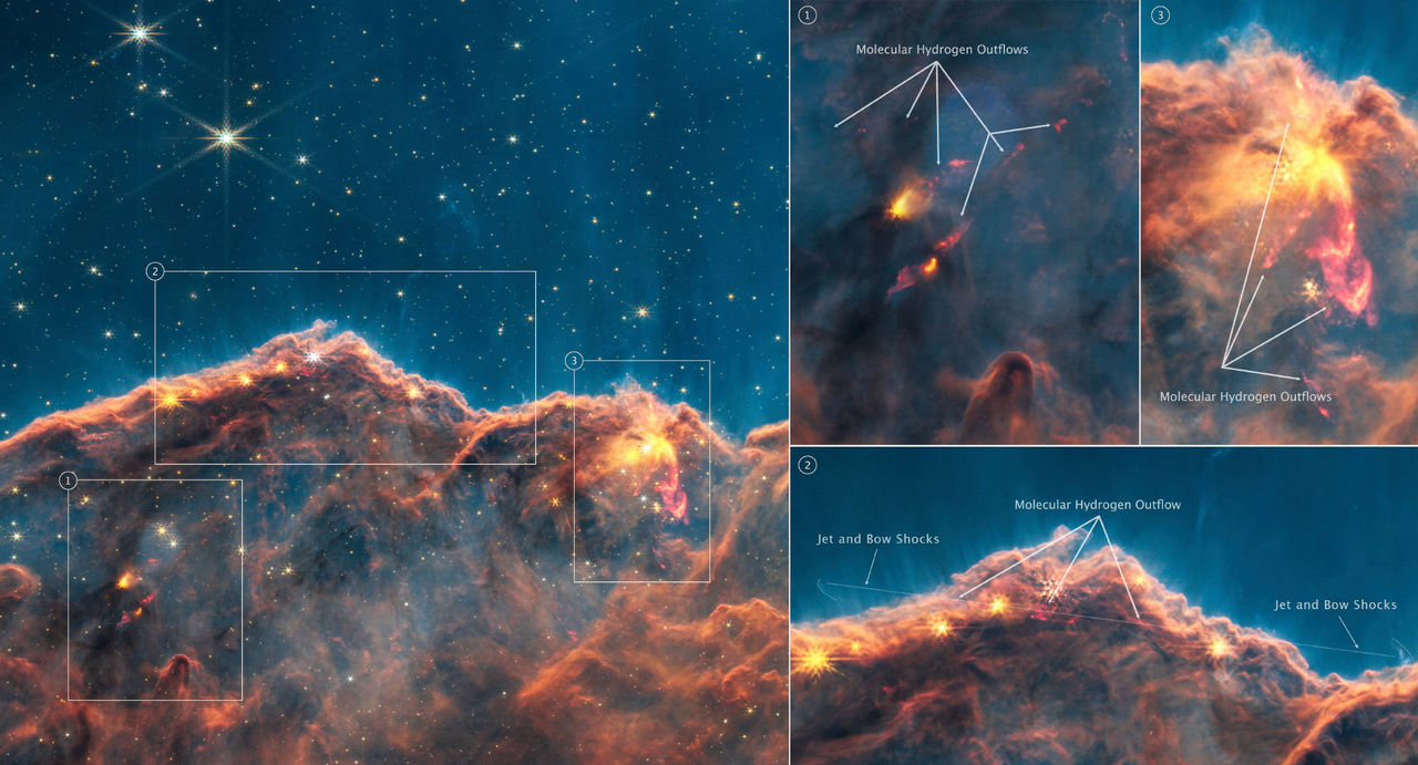 Deze afbeelding toont de Kosmische Kliffen, een gebied aan de rand van een gigantische, gasvormige holte in de sterrenkraamkamer NGC 3324.
