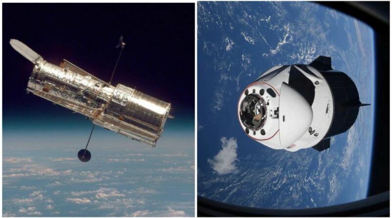 Hubble en een Dragon ruimtevaartuig van SpaceX