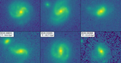 Montage van Webb-afbeeldingen met zes voorbeelden van balkspiraalstelsels