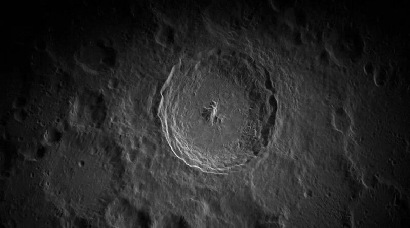 De maankrater Tycho, zoals afgebeeld door een prototype van een radarsysteem bij de Green Bank Telescope.