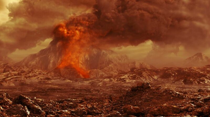 Artist impressie van een vulkanische uitbarsting op Venus.
