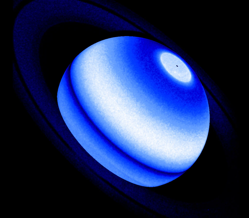 Deze compositie-afbeelding toont de Saturnus Lyman-alpha bubbel.