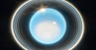 Ingezoomd beeld van Uranus, gemaakt op 6 februari door de JWST