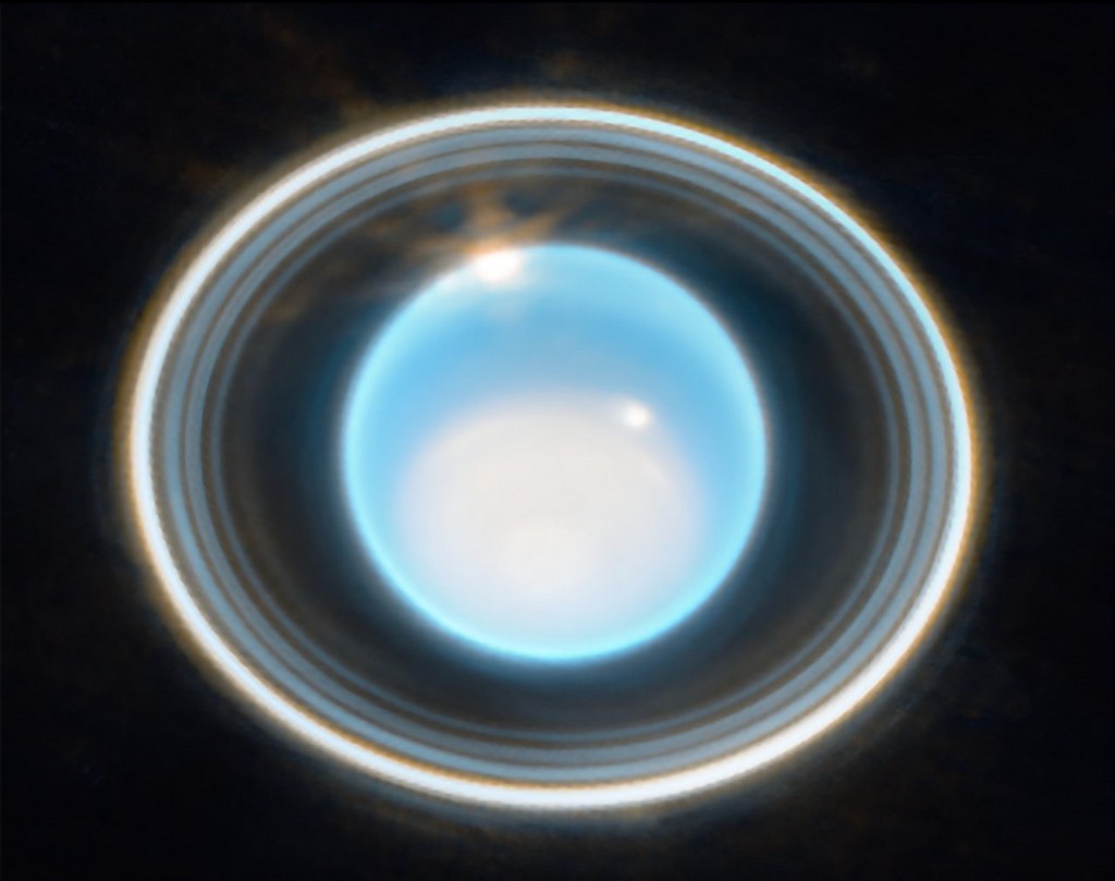 Ingezoomd beeld van Uranus, gemaakt op 6 februari door de JWST