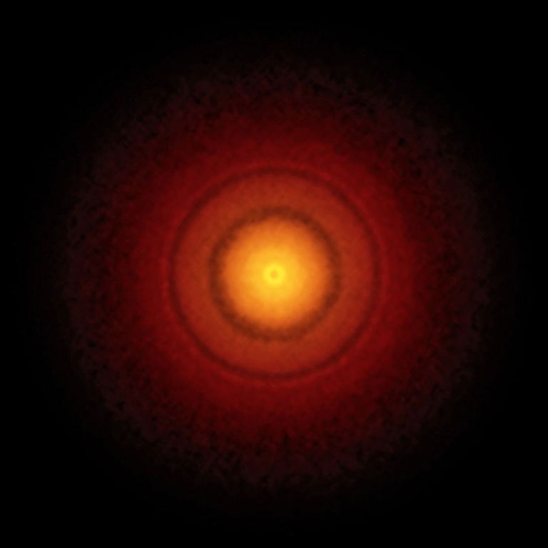 ALMA's beeld van de planetaire schijf rond de pasgeboren ster TW Hydrae.