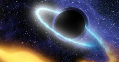 een zwart gat omgeven door een ring van wit licht.