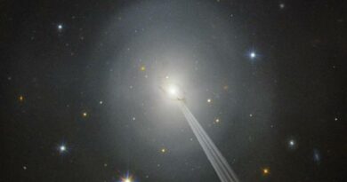 Een artist impressie van een jet die uit NGC 4993 spuit.