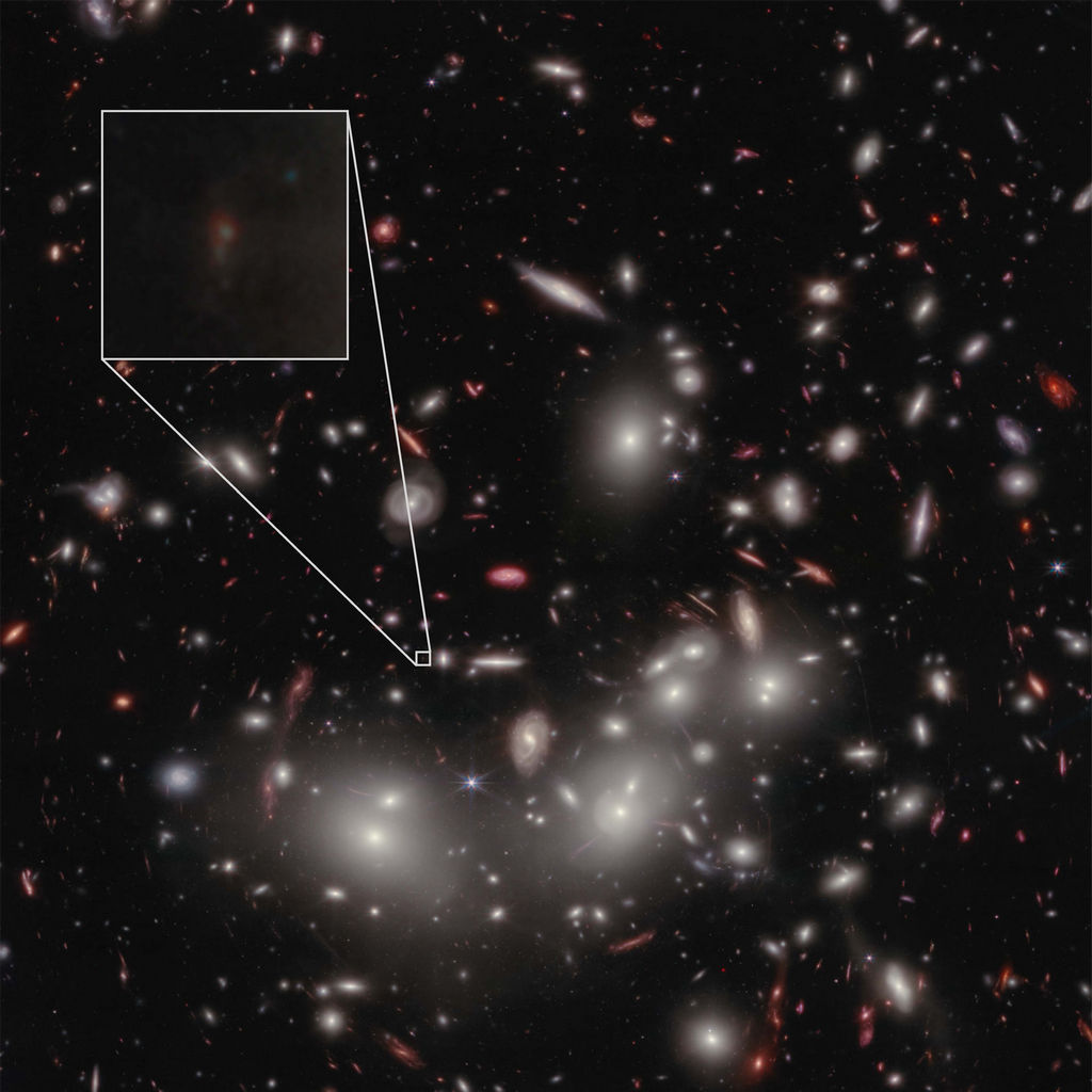 Een geprojecteerde afbeelding van het sterrenstelsel JD1 