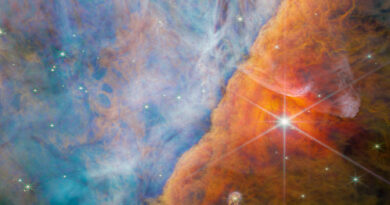 Deze afbeelding, gemaakt met de Webb, toont een deel van de Orionnevel dat bekend staat als de Orion Bar.