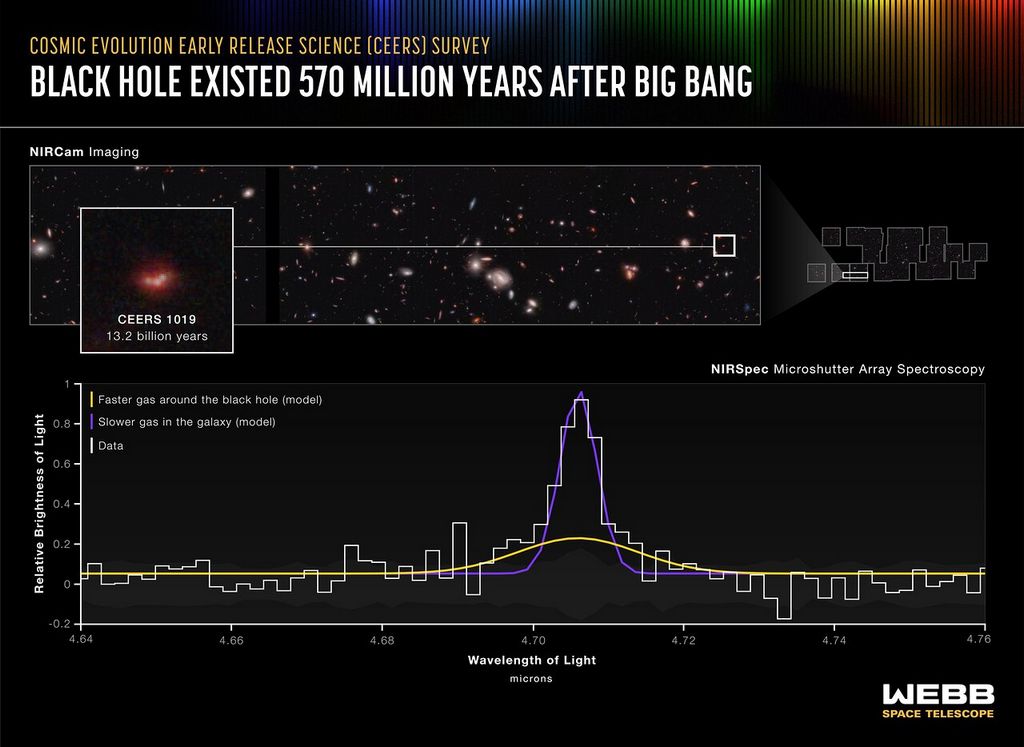 Het zwarte gat van CEERS 1019 bestond al 570 miljoen jaar na de Oerknal
