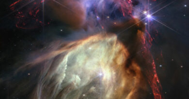 Deze Webb-afbeelding toont een deel van het Rho Ophiuchi-wolkencomplex