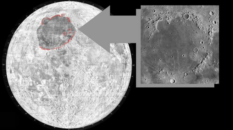 een grote krater op het oppervlak van de maan.