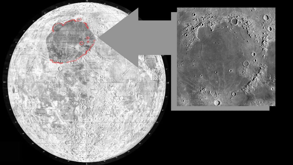 een grote krater op het oppervlak van de maan.