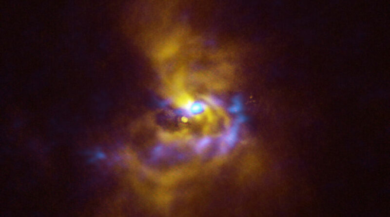Deze composietafbeelding toont V960 Mon, een jonge ster op meer dan 5000 lichtjaar afstand in het sterrenbeeld Monoceros.