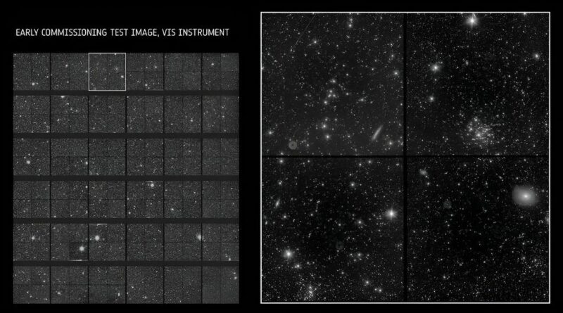 Early commissioning test image – VIS instrument full field of view and zoom in for detail.