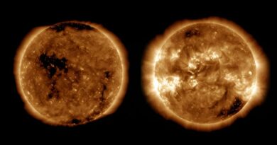 Beelden van NASA's Solar Dynamics Observatory tonen de zon op zonneminimum in oktober 2019 (links) en het laatste zonnemaximum in april 2014 (rechts).