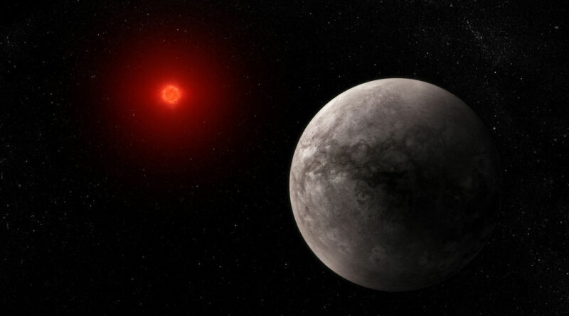 Een artistieke impressie van de rotsachtige planeet TRAPPIST-1b