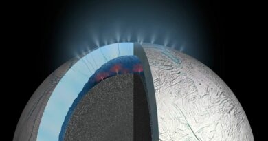 Schematische opbouw van de Saturnusmaan Enceladus