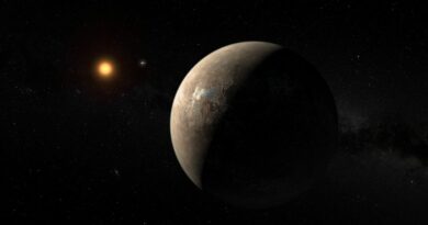 Deze artist’s impression toont Proxima b in een baan rond Proxima Centauri, die met een afstand van slechts 4,23 lichtjaar de dichtstbijzijnde ster is bij ons zonnestelsel.