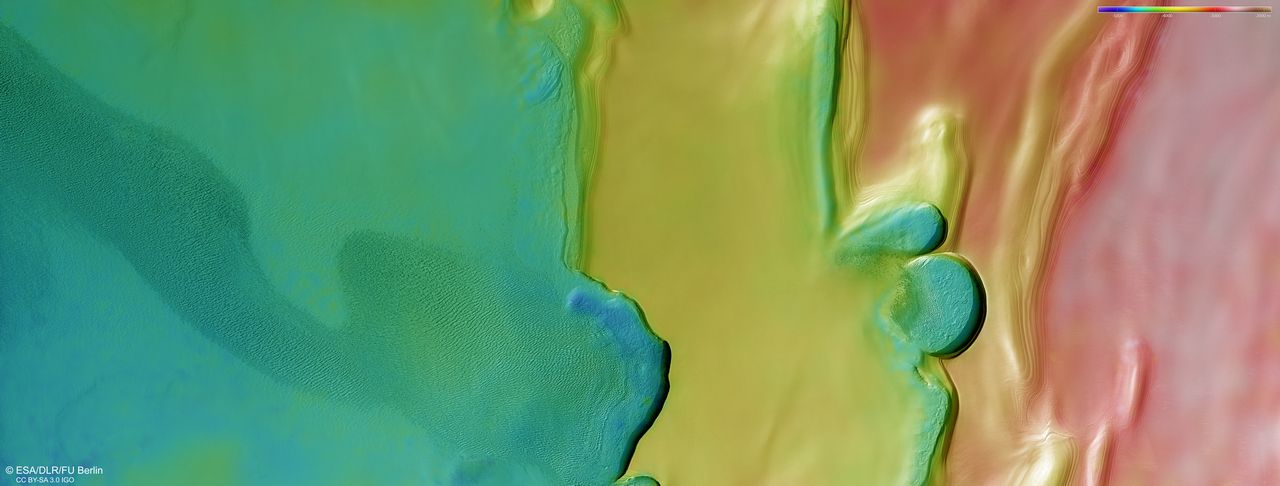 Topografische afbeelding van het noordpoolgebied van Mars