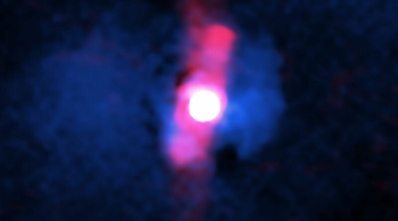 Deze samengestelde afbeelding toont de quasar H1821+643.