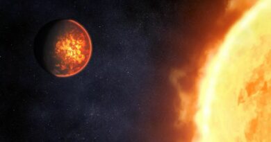 een vurige planeet zweeft nabij een enorme vurige ster