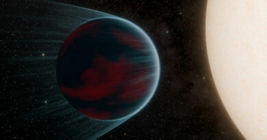 Een artist impressie van de ultra-hete Neptunus exoplaneet TOI-3261b.