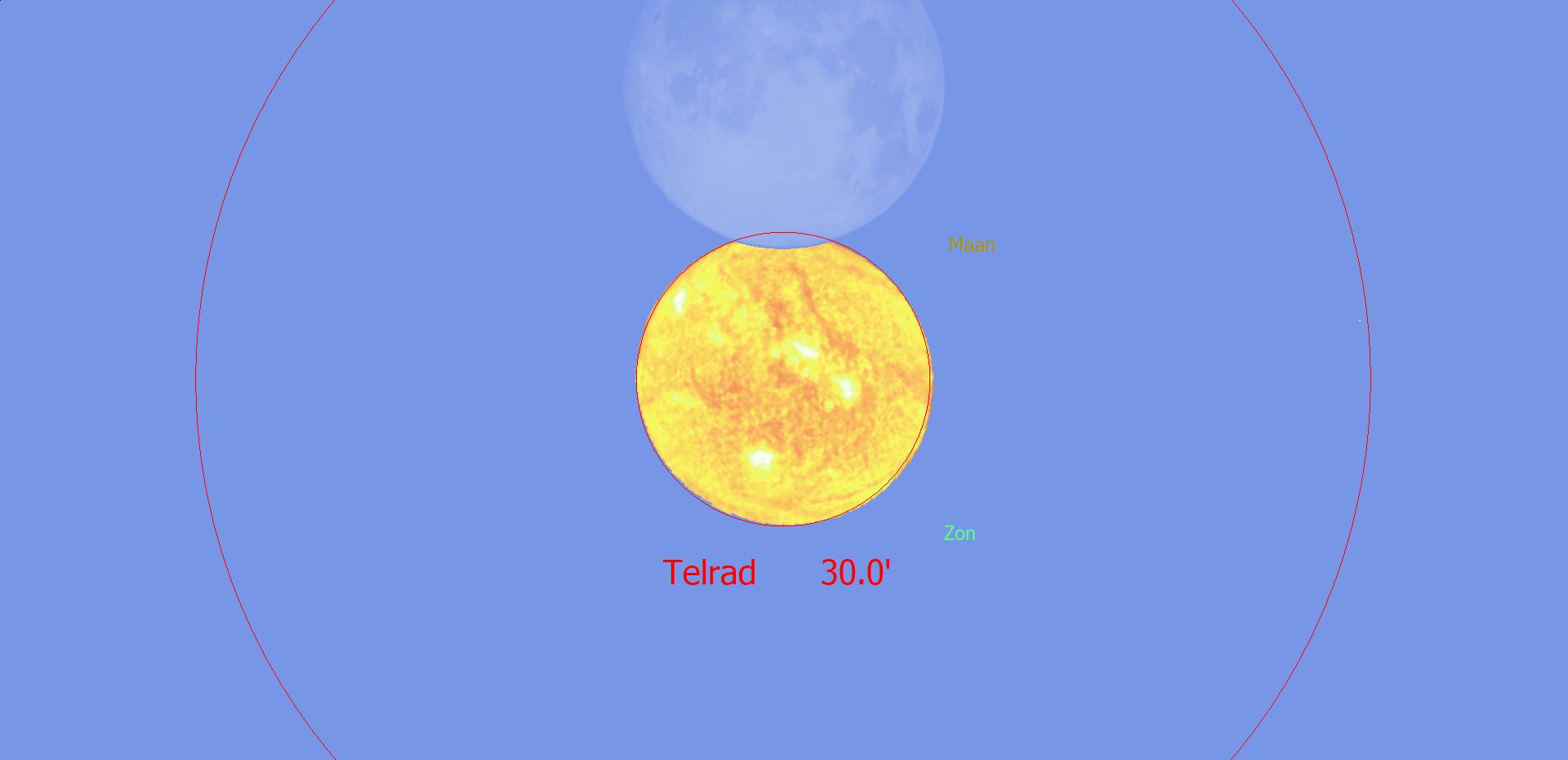 Begin, maximum en einde van de gedeeltelijke zonsverduistering op 29 maart 2025