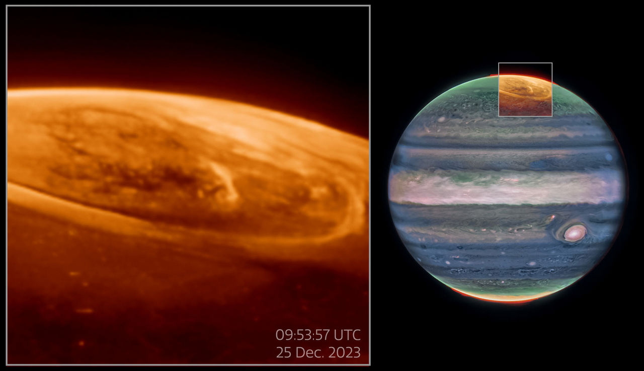 Webb ziet poollicht op Jupiter