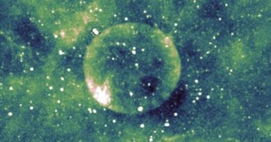Het galactische supernovarestant hier afgebeeld met zijn perfecte symmetrie