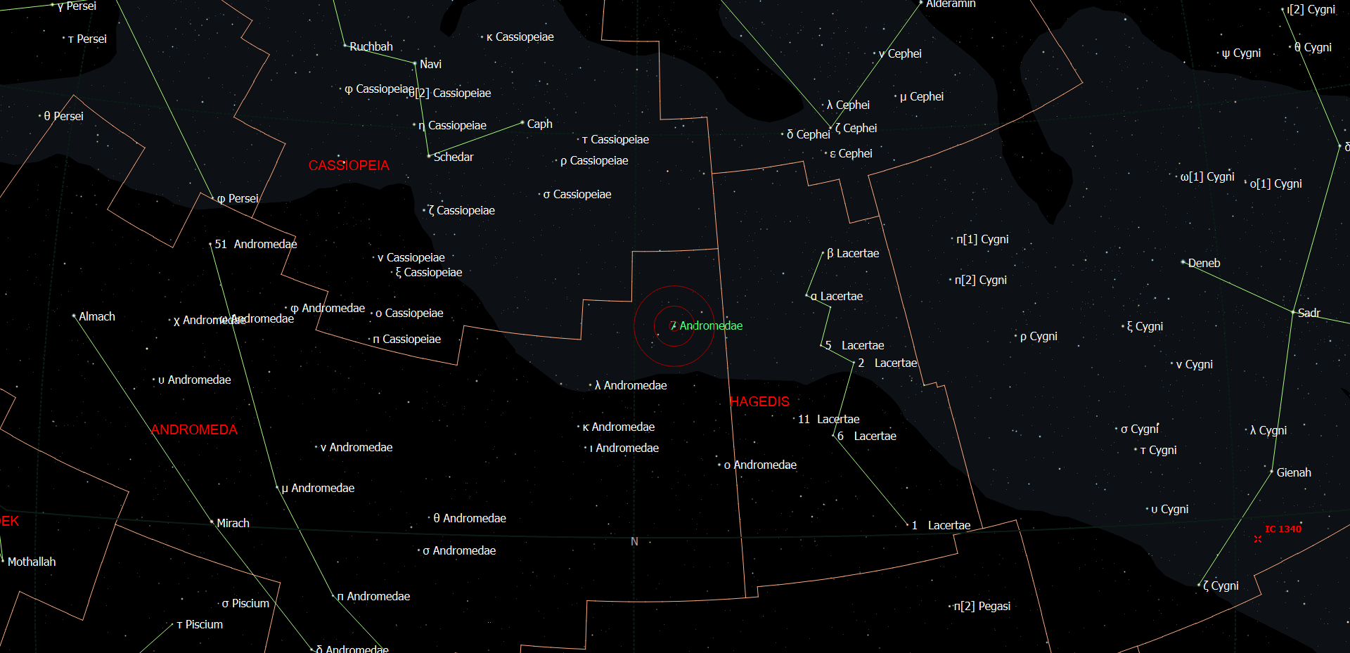 De positie van 7 Andromedae - Honores Frederici in het sterrenbeeld Andromeda