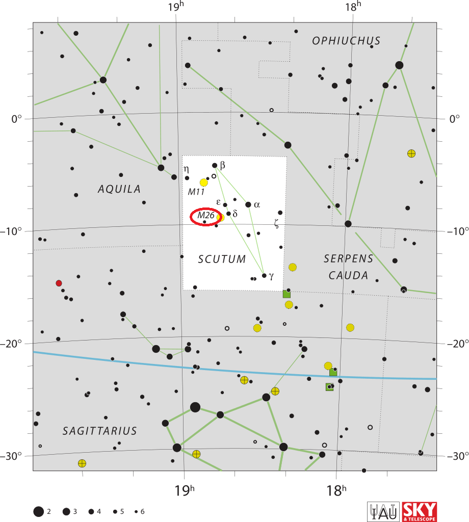 Messier 26 locatie.