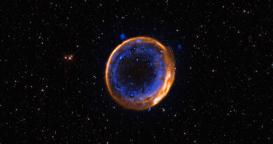 Deze opname, gemaakt met het Multi-Unit Spectroscopic Explorer (MUSE)-instrument op ESO's Very Large Telescope (VLT), toont de supernovarestant SNR 0509-67.5